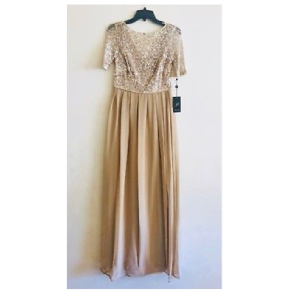 ADRIANNA PAPELL SEQUIN LACE BODICE & CHIFFON GOWN - Picture 7 of 8